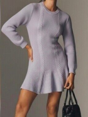 By Anthropologie Knit Sweater Skater Dress In Lavender Size Large